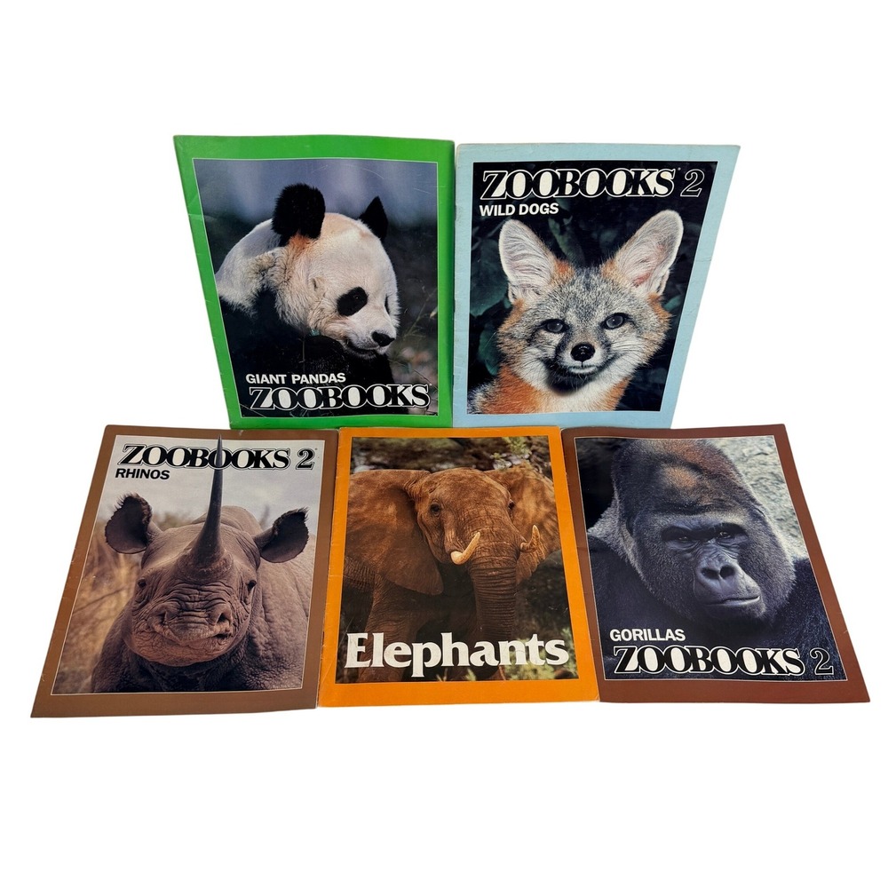 Vintage Zoobooks Magazine Lot 5 Panda Elephant Gorilla Rhino Wild Dog Nature 90s